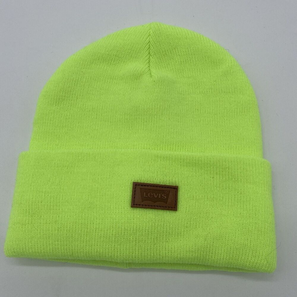 Levi’s Beanie Classic Winter Neon Yellow Green All Season Knit Cap NWOT